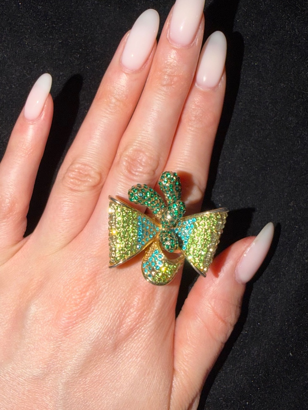 Green Crystal Bow Cocktail Ring - Women's Fashion Jewelry